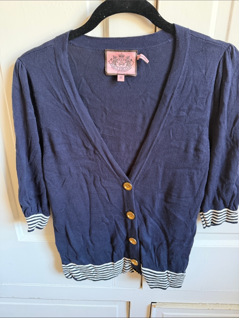 Juicy Couture Navy V-Neck Cardigan with Gold Buttons